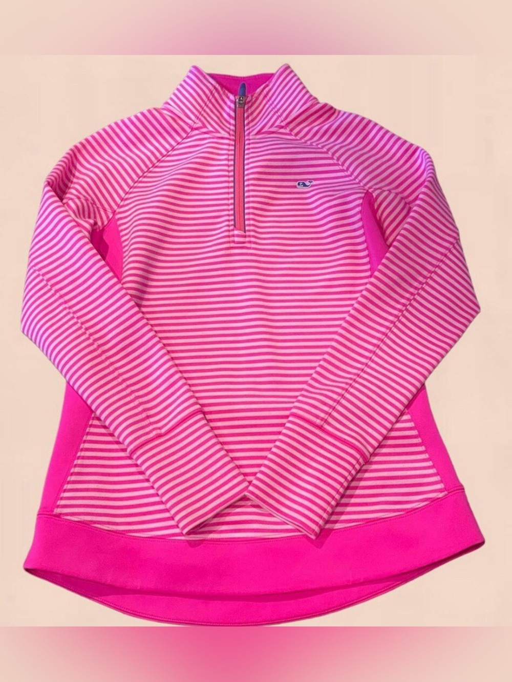 Vineyard Vines Pink Striped Quarter-Zip Pullover